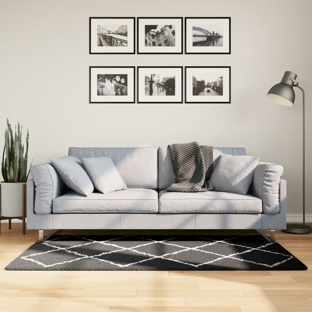 VidaXL tapis pamplona shaggy poils longs 80x150 cm noir et crème