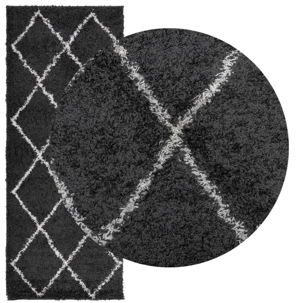 VidaXL tapis pamplona shaggy poils longs 80x200 cm noir et crème