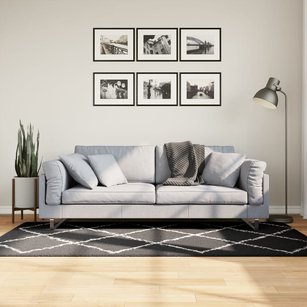 Vidaxl koberec Shaggy High Pile Modern 100x200 cm černá a krémová