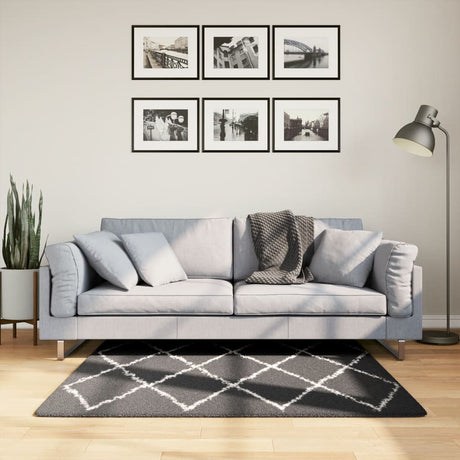 VidaXL tapis pamplona shaggy poils longs 120x120 cm noir et crème