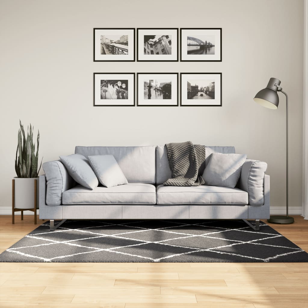 Vidaxl rug Shaggy high pile modern 120x170 cm black and cream