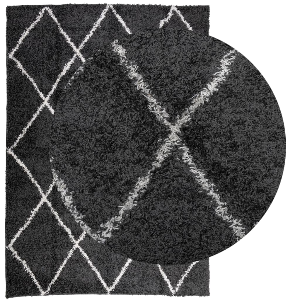 Vidaxl Rug Shaggy High Pila moderno de 140x200 cm Negro y crema