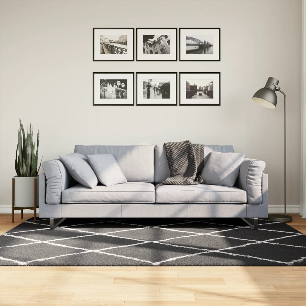 Vidaxl rug Shaggy high pile modern 140x200 cm black and cream