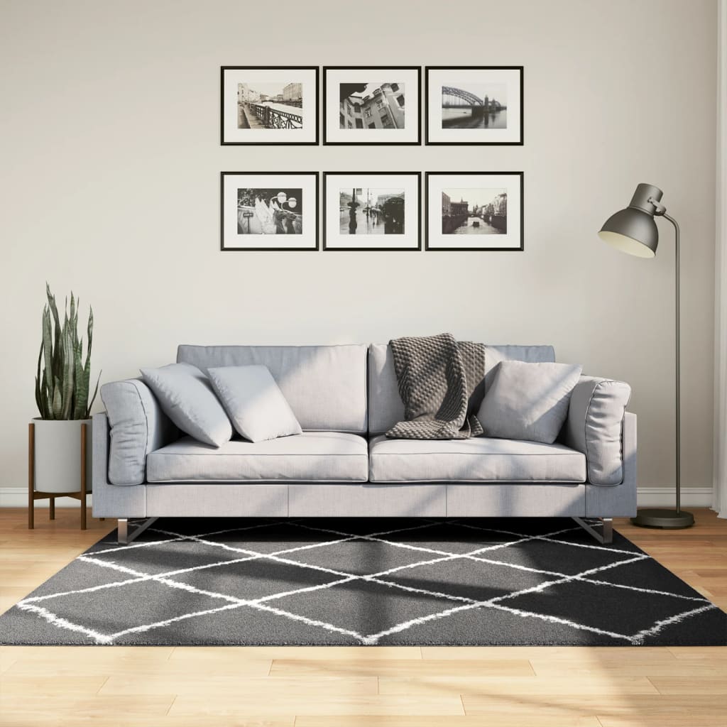 Tapis vidaxl Haut High Pile moderne 160x160 cm noir et crème