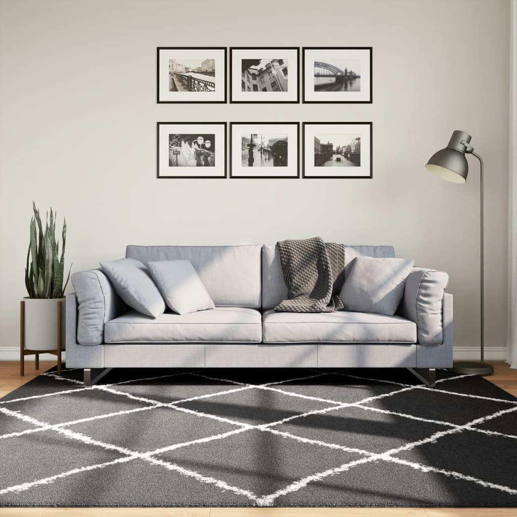 Vidaxl Rug Shuggy héije Pile modern 200x200 cm schwaarz a Crème