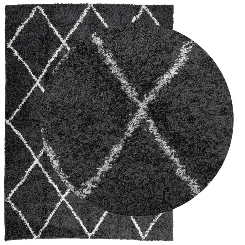 Vidaxl Rug Shaggy High Pila moderno 240x340 cm Negro y crema