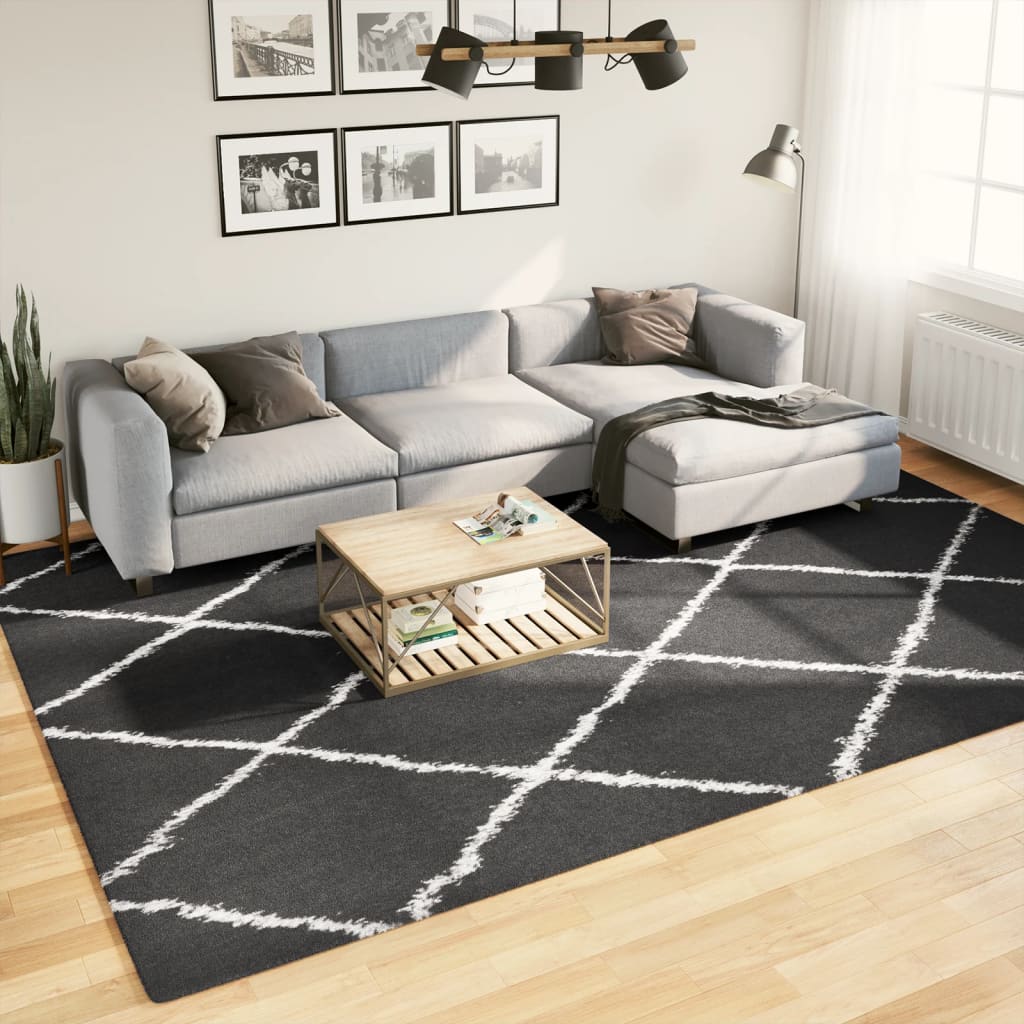 Vidaxl Rug Shaggy High Pile Modern 240x340 cm svart og krem