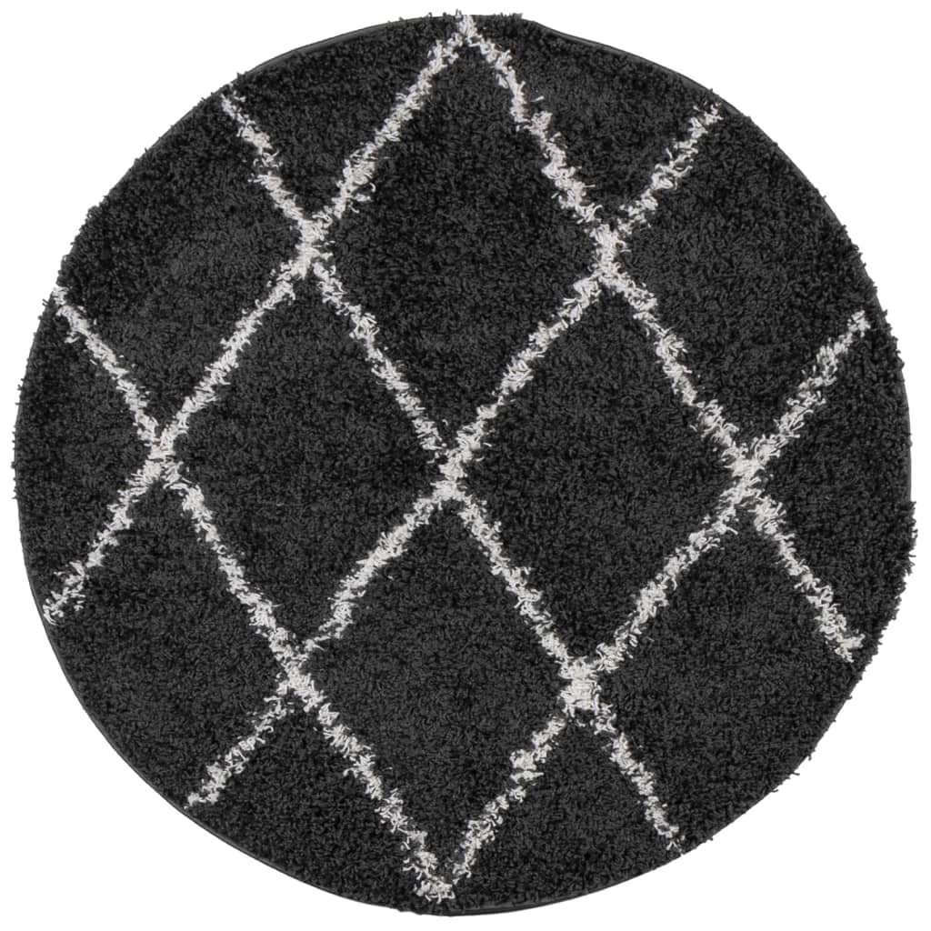 Vidaxl Rug Shaggy High Pile Moderne Ø 80 cm sort og fløde