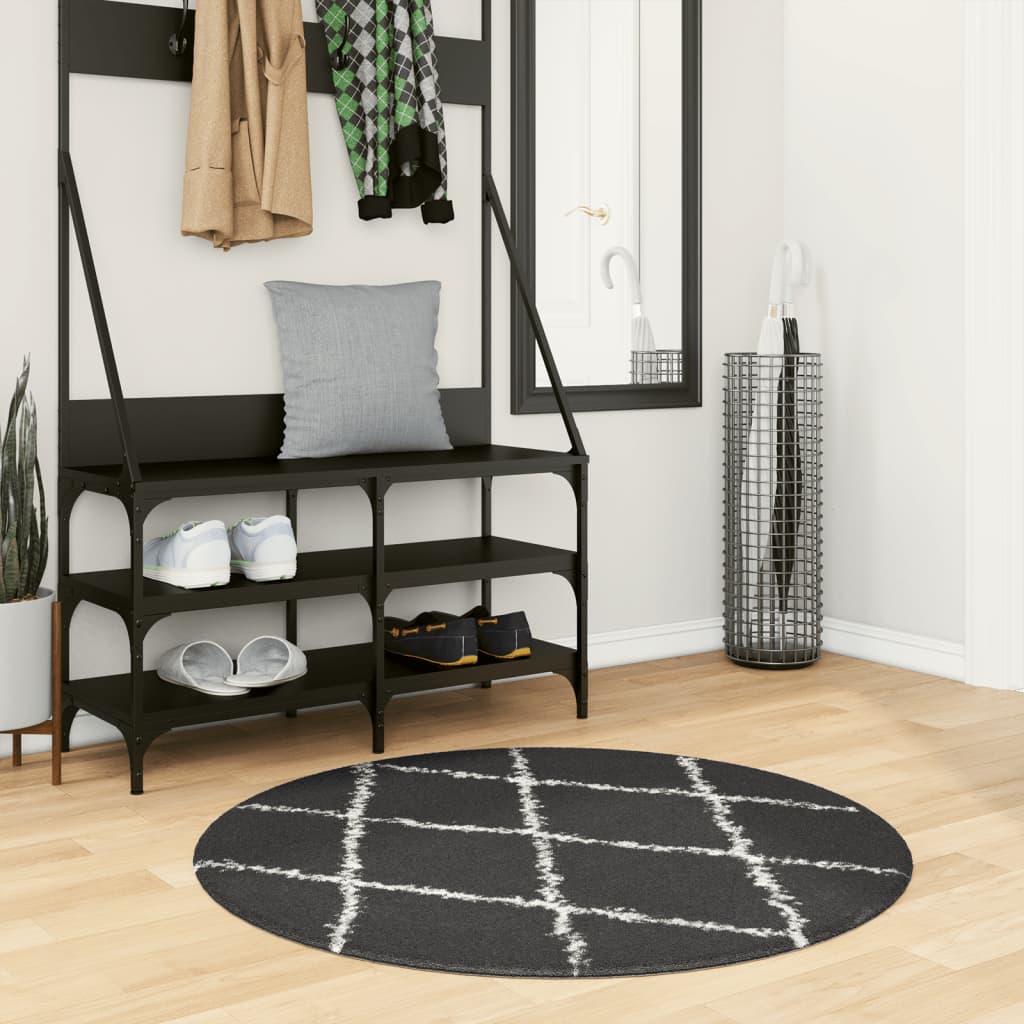 VidaXL tapis pamplona shaggy poils longs ø 100 cm noir et crème