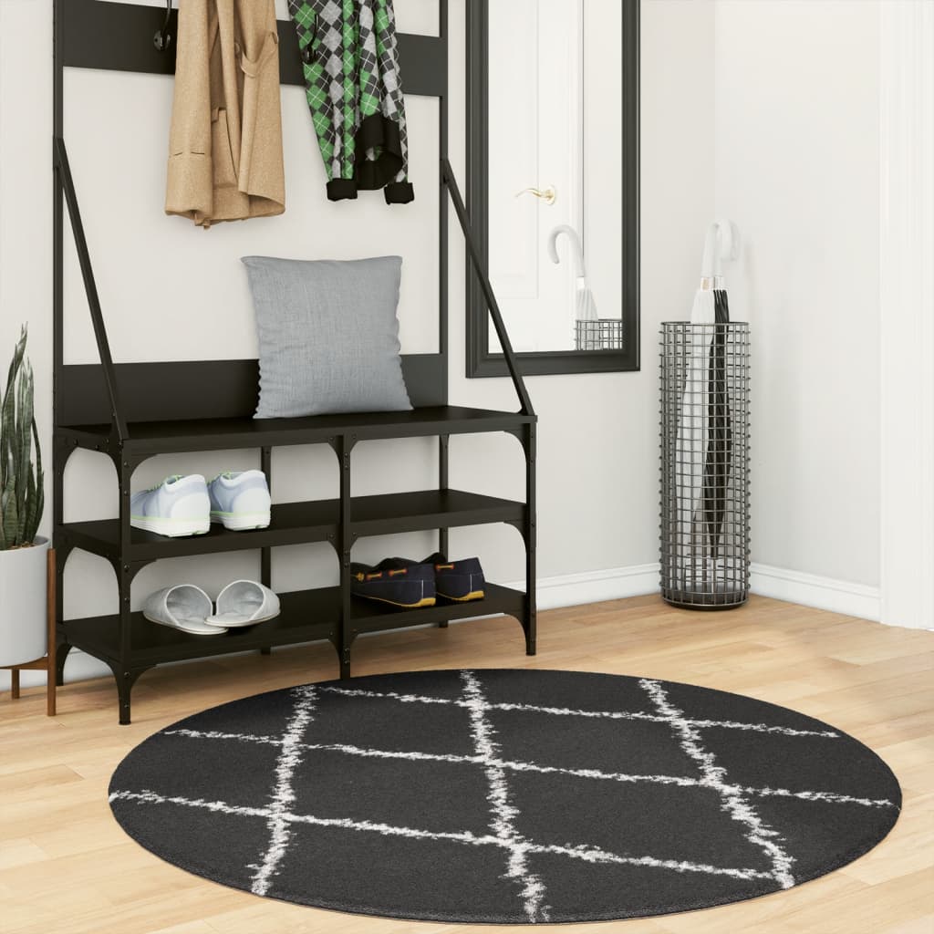 VidaXL tapis pamplona shaggy poils longs ø 120 cm noir et crème