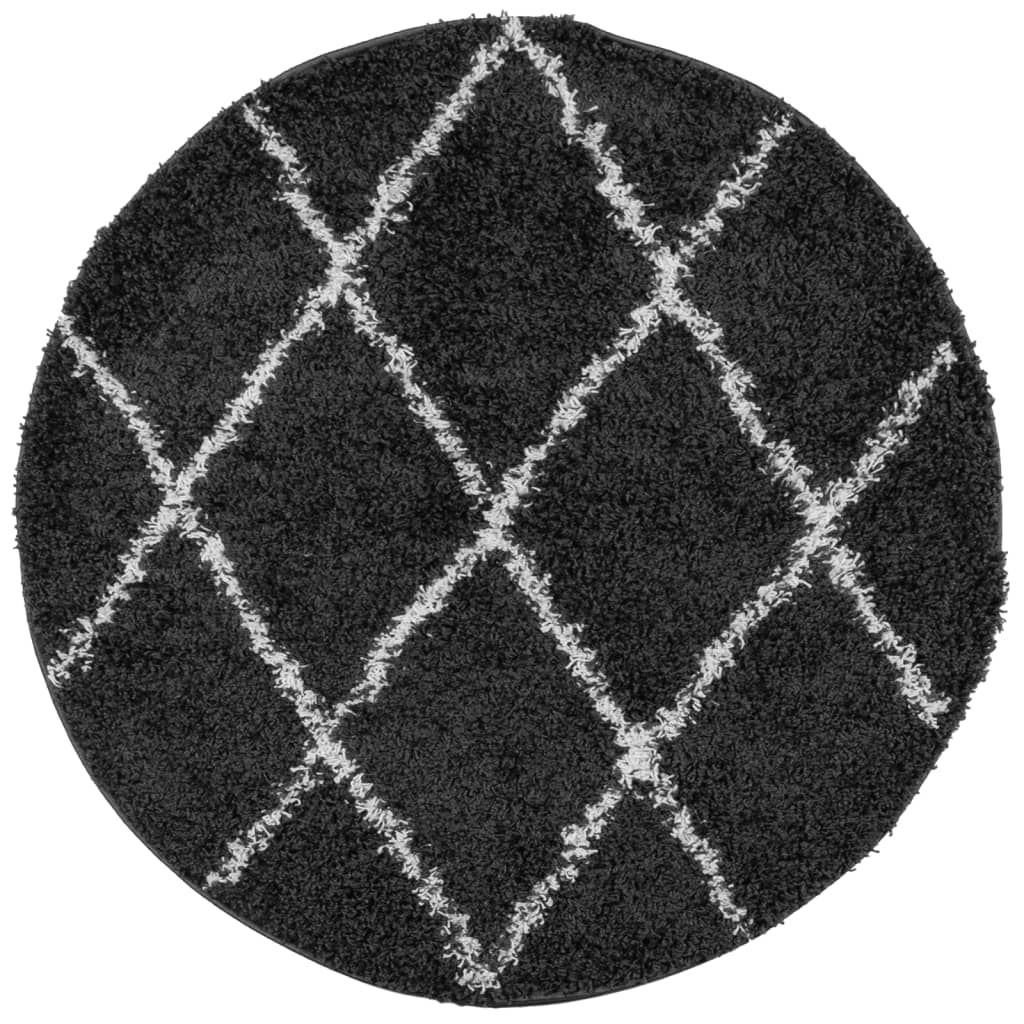 Vidaxl Rug Shaggy High Pile Moderne Ø 160 cm sort og fløde