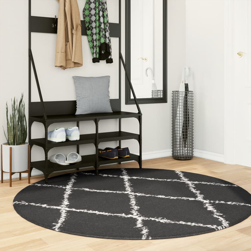 Vidaxl Rug Shaggy High Pile Modern Ø 160 cm svart og krem