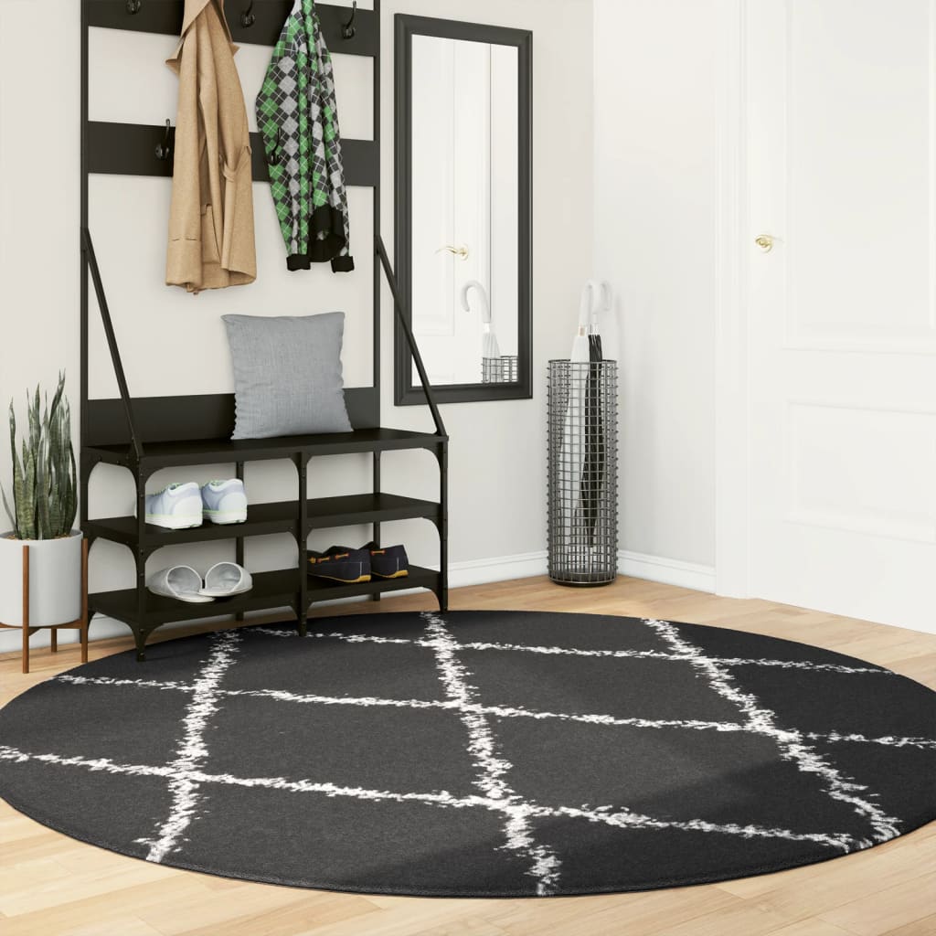 Vidaxl tapis Pampelune Shaggy hautement poteau Ø 200 cm noir et crème