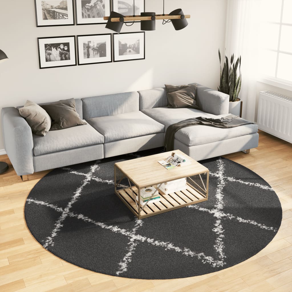 VidaXL tapis pamplona shaggy poils longs ø 240 cm noir et crème