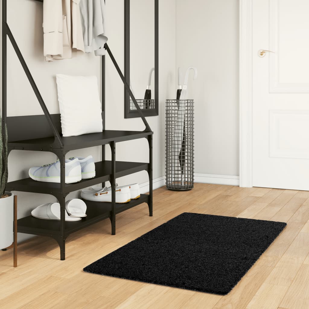 VidaXL tapis oviedo poils ras 60x110 cm noir