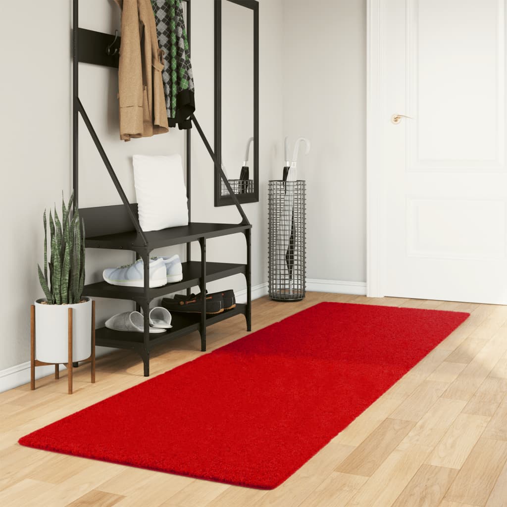 VidaXL tapis oviedo poils ras 80x250 cm rouge