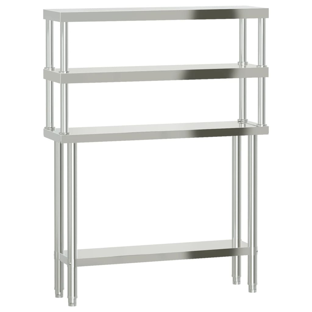 VidaXL Table de travail de cuisine avec étagère supérieure 110x30x150 cm acier inoxydable