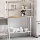 VidaXL Table de travail de cuisine avec étagère supérieure 110x30x150 cm acier inoxydable
