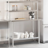 VidaXL Table de travail de cuisine avec étagère supérieure 110x55x150 cm acier inoxydable