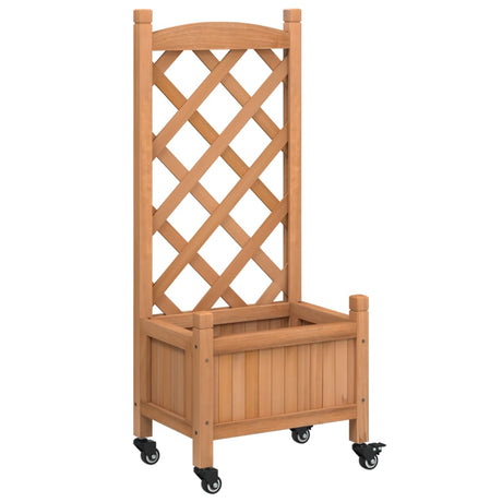 VidaXL Jardinière avec treillis et roulettes, bois de pin marron massif
