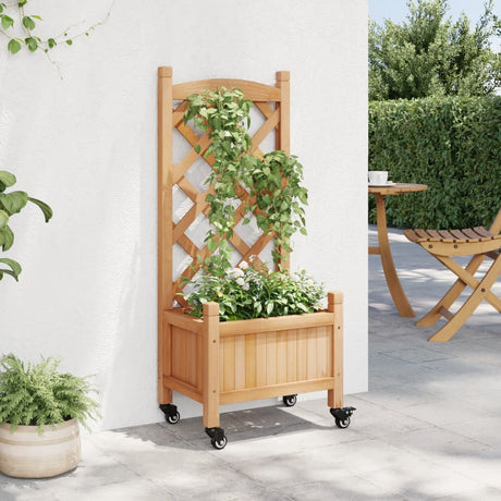 VidaXL Jardinière avec treillis et roulettes, bois de pin marron massif