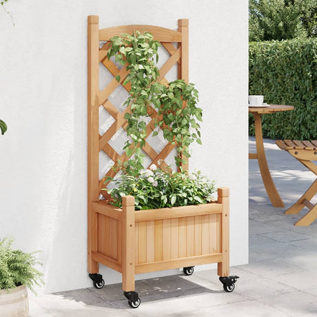 VidaXL Jardinière avec treillis et roulettes, bois de pin marron massif