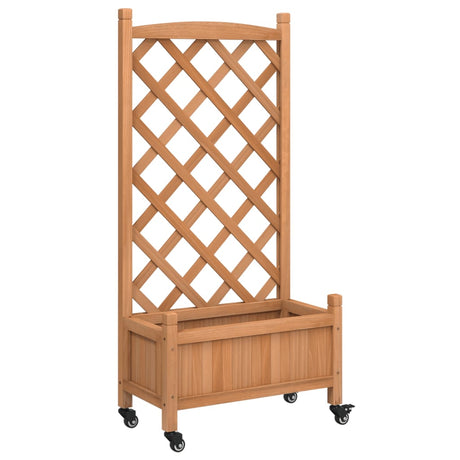 VidaXL Jardinière avec treillis et roulettes, bois de pin marron massif