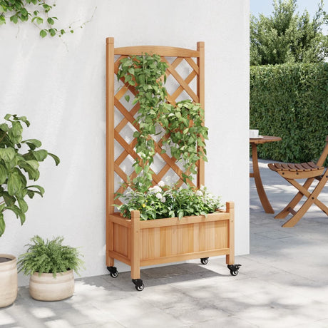 VidaXL Jardinière avec treillis et roulettes, bois de pin marron massif