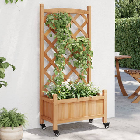 VidaXL Jardinière avec treillis et roulettes, bois de pin marron massif