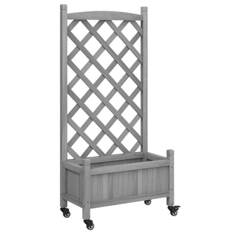 VidaXL Jardinière avec treillis et roulettes, bois de pin gris massif