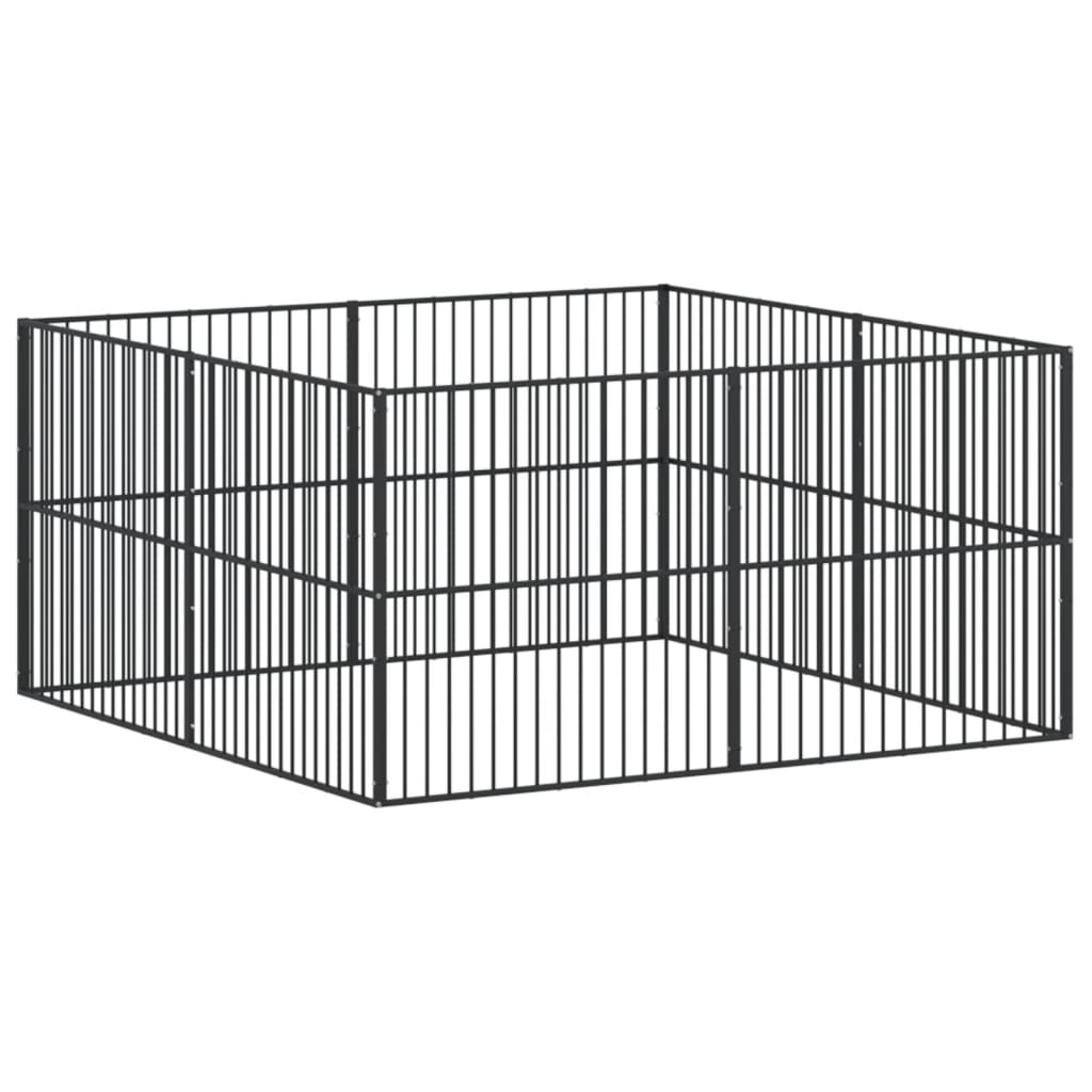 Vidaxl Dog Kennel 8 Panels Powder -Coated Steel Black