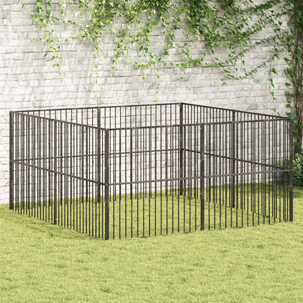 Vidaxl Dog Kennel 8 Panels prášek potažené ocelovou černou