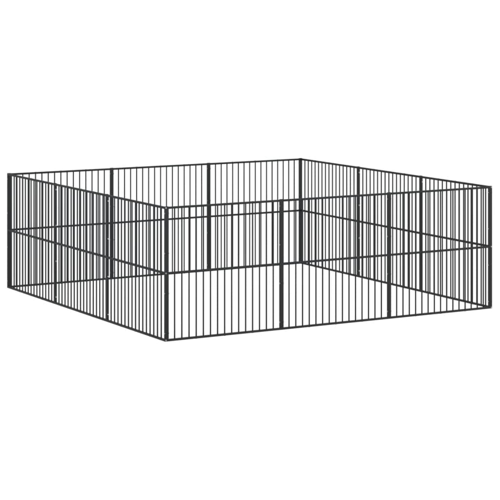 VidaXL Dog Kennel 12 panels powder -coated steel black