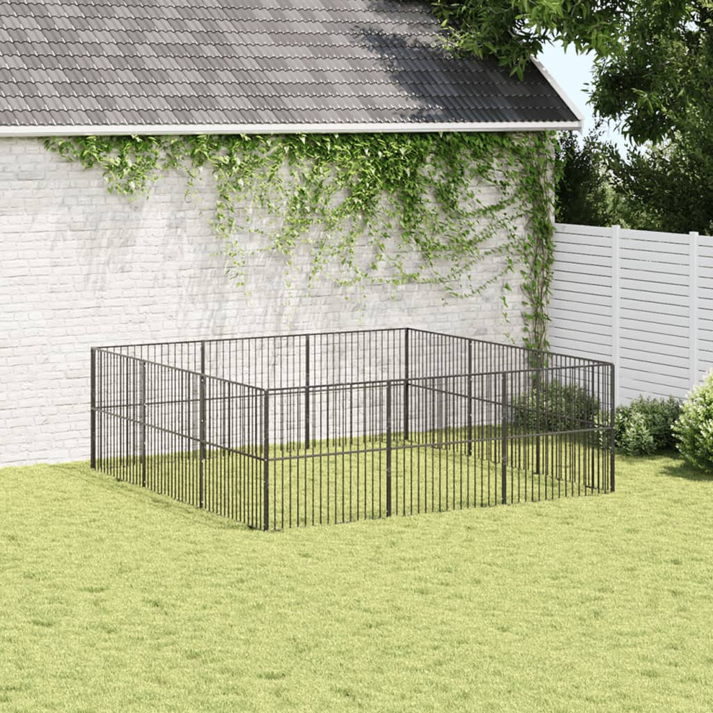 VidaXL Dog Kennel 12 panels powder -coated steel black