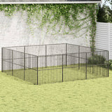 Vidaxl Dog Kennel 12 Panels Powder -Coated Steel Black