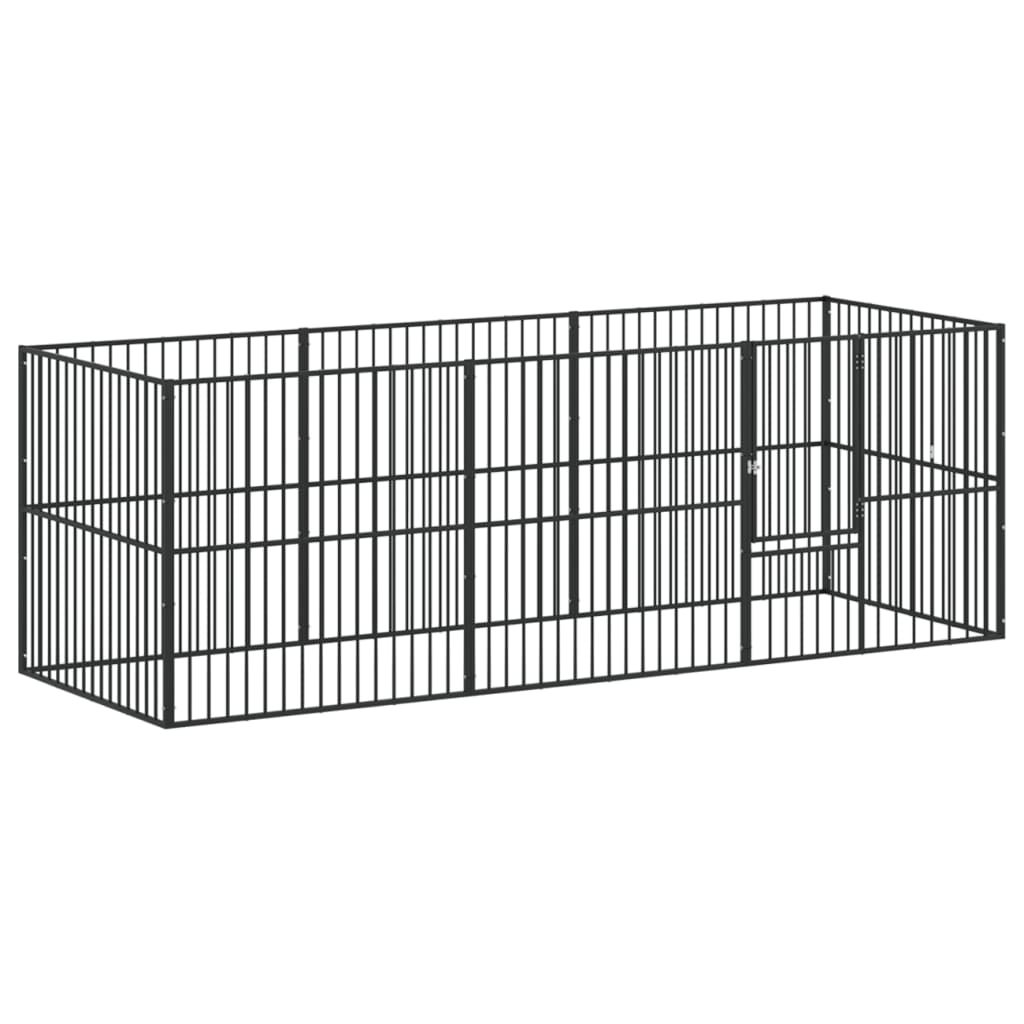 VidaXL Niche pour chien 8 panneaux en acier thermolaqué noir