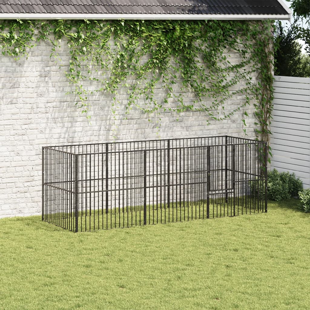 VidaXL Niche pour chien 8 panneaux en acier thermolaqué noir