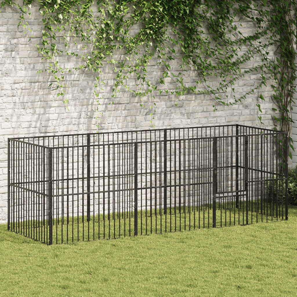 Vidaxl Hond Kennel 8 Panels Pudder -coated Stahl schwaarz