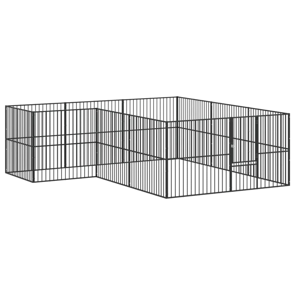 Vidaxl Dog Kennel 12 Panels Powder -Coated Steel Black