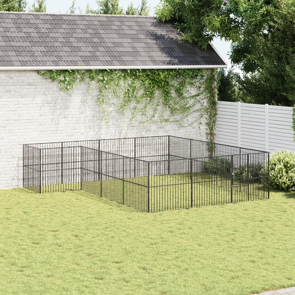 VidaXL Dog Kennel 16 panels powder -coated steel black