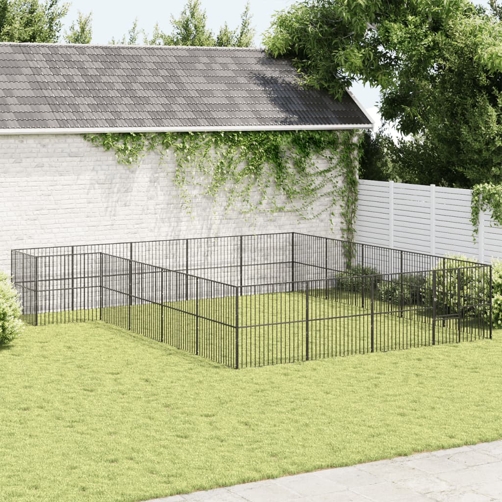 Vidaxl Dog Kennel 20 Panels Pulverlakkert stål svart