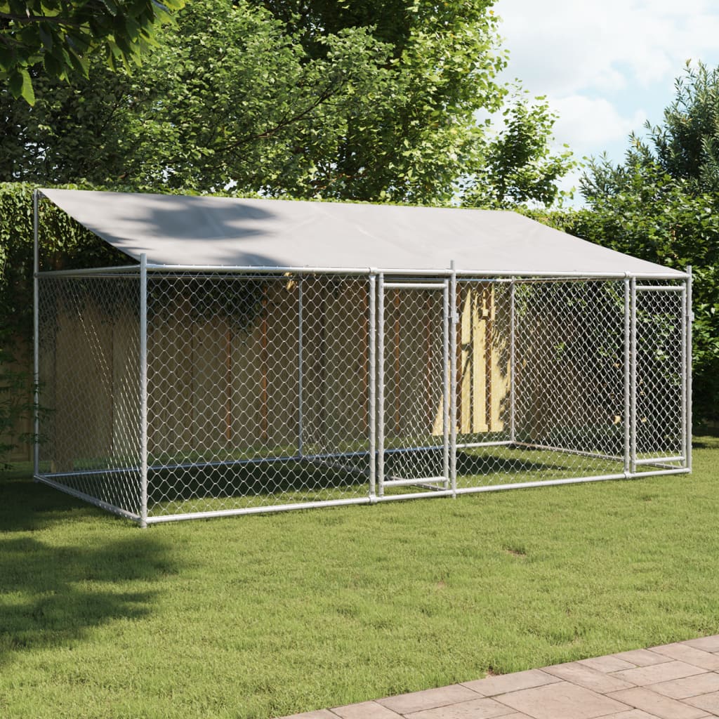 Vidaxl dog loft con tetto e porte 4x2x2 m grigio galvanizzato