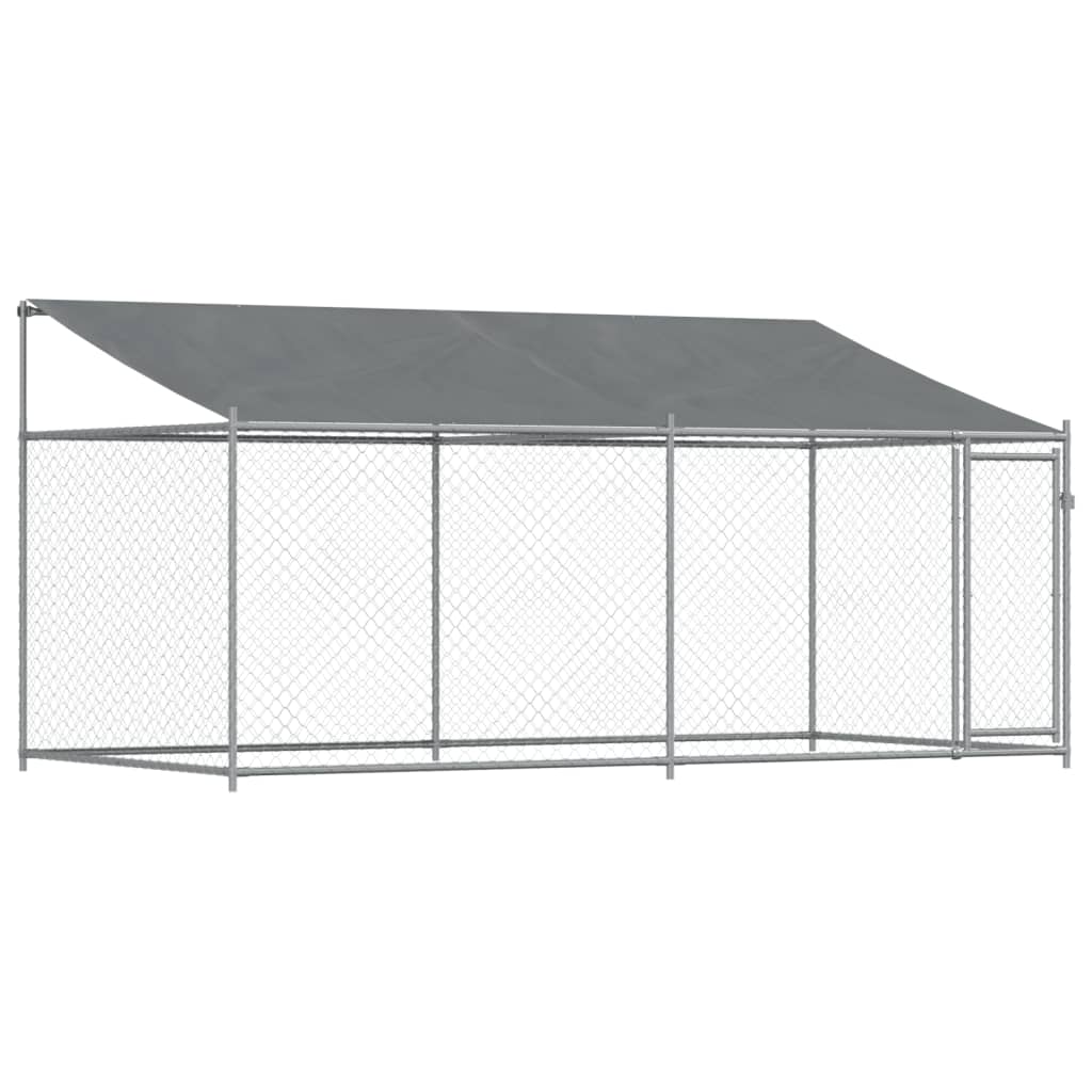 Vidaxl dog loft with roof and door 4x2x2 m galvanized steel gray