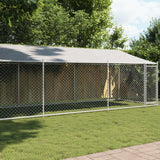 Vidaxl dog loft with roof and door 8x2x2 m galvanized steel gray