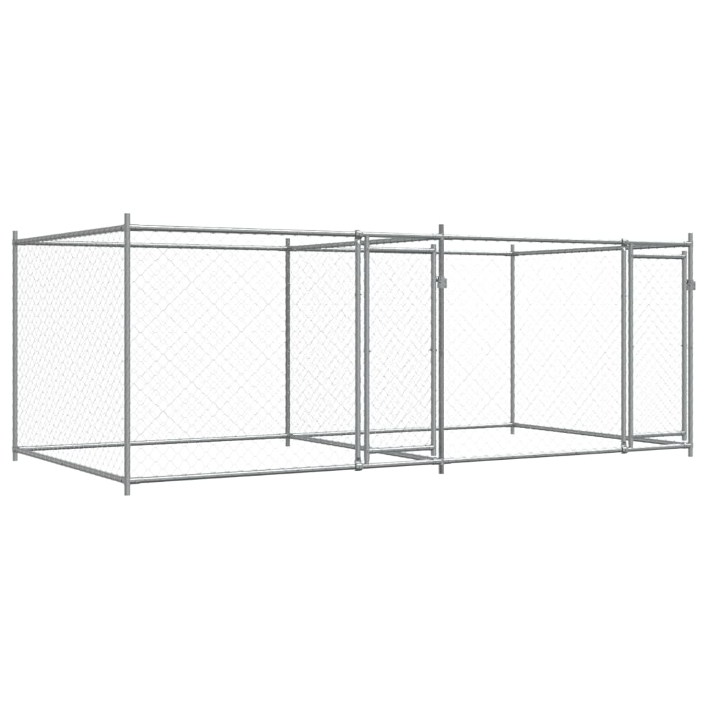 Vidaxl Hondwaft mat Dieren 4x2x1.5 m galvaniséiert Stol Grey