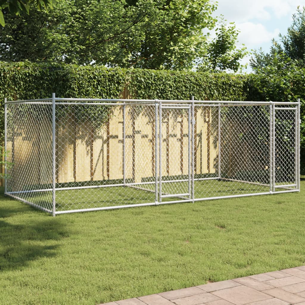 Vidaxl dog loft con porte 4x2x1,5 m grigio galvanizzato