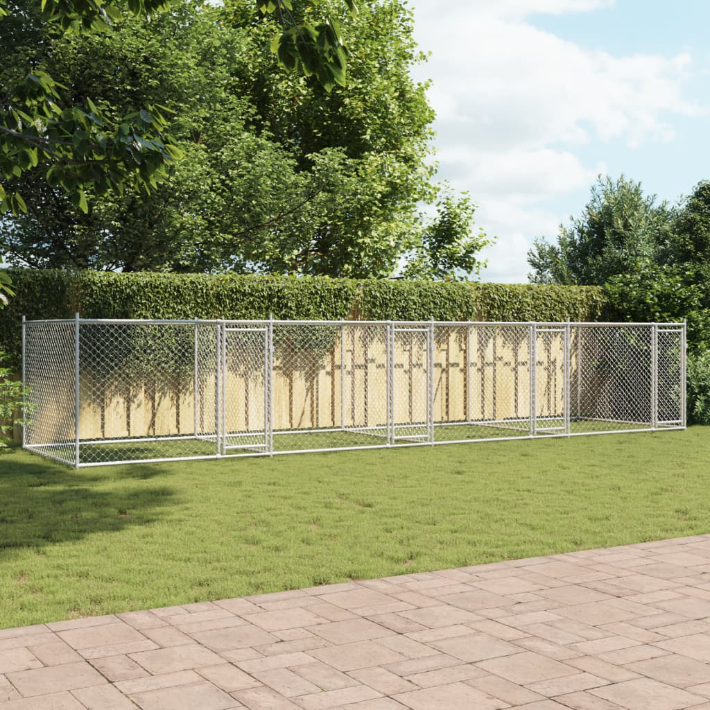 VidaXL Hondenhok met deuren 8x2x1,5 m gegalvaniseerd staal grijs