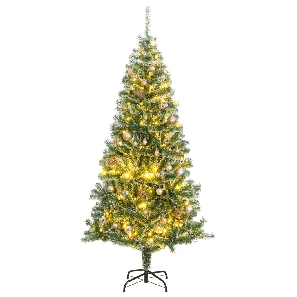 Vidaxl Kunstkerstboom z 300 diodami LED świątecznymi kulkami i śniegiem 180 cm