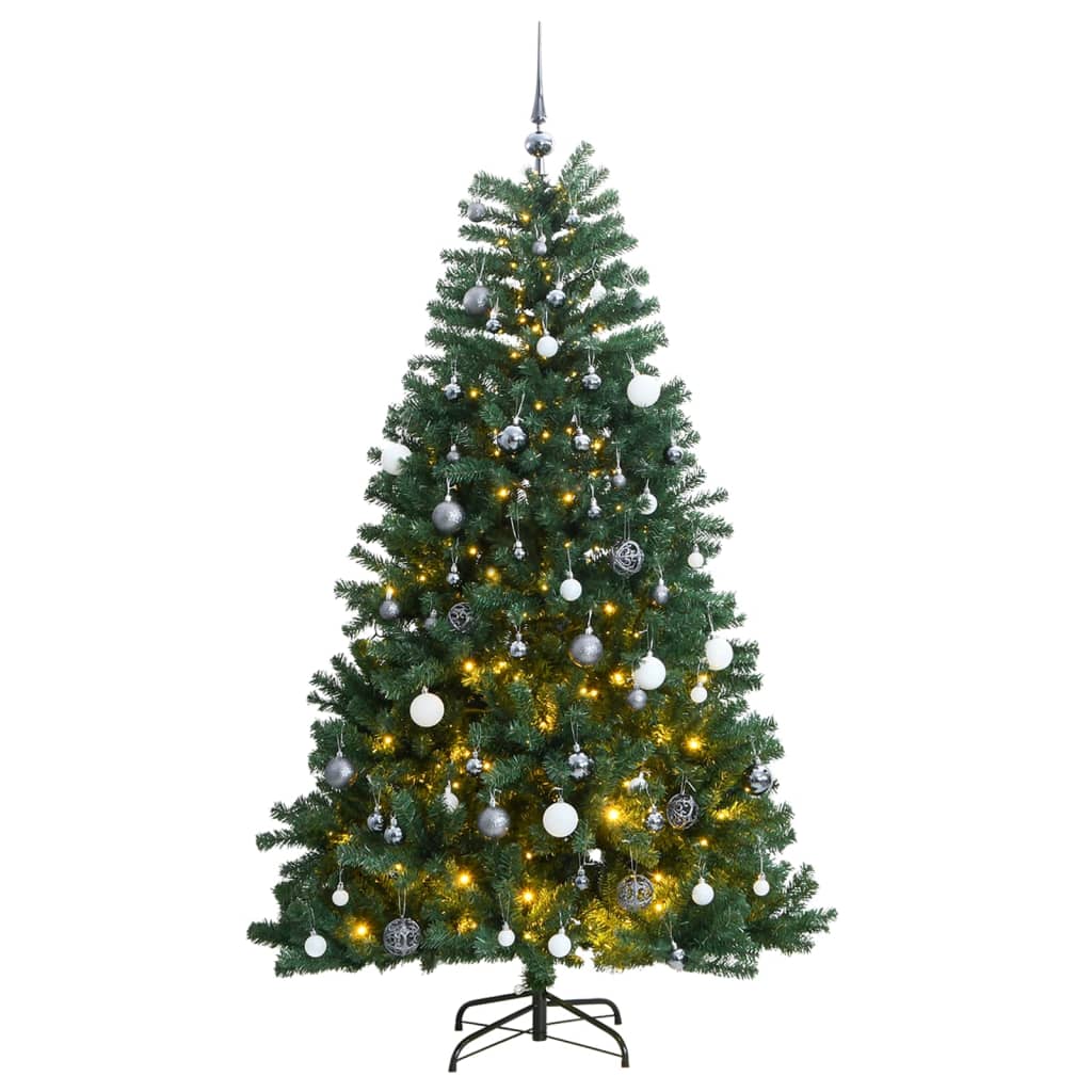 Vidaxl Kunstkerstboom s tečaji 300 LED in božične žoge 180 cm