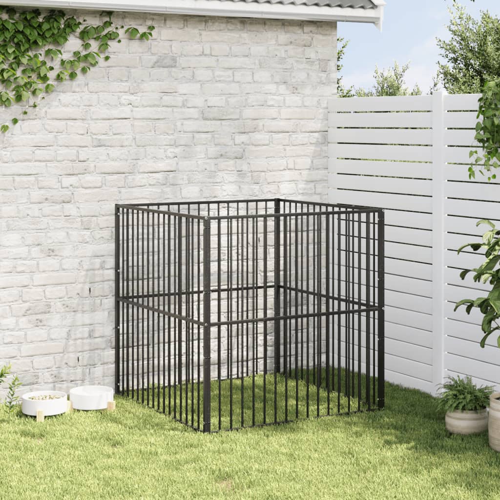 VidaXL niche pour chien 4 panneaux en acier thermolaqué noir